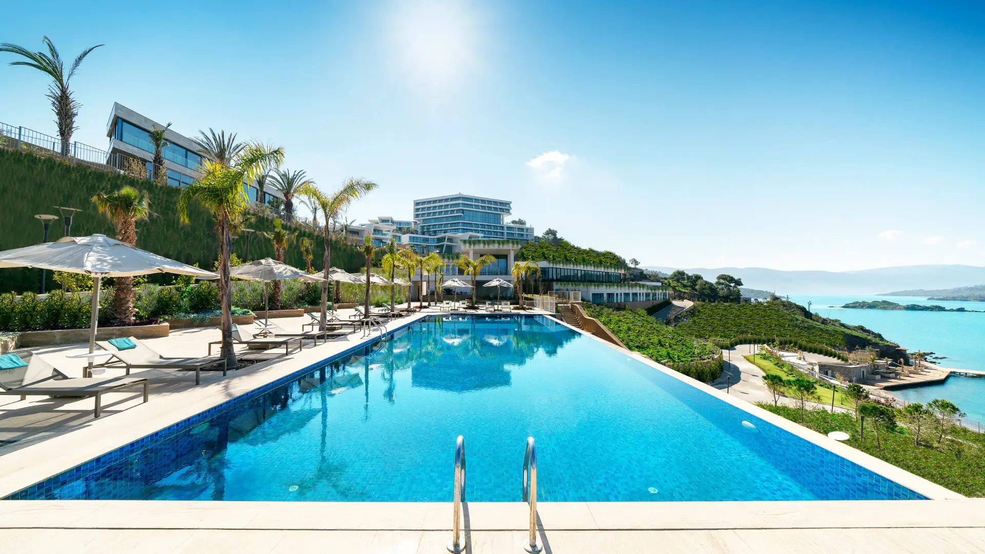 Luxury outdoor swimming pool maintained by a pool management company in Georgia